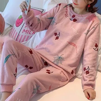 2020 womens pižama nustatyti, Žiemą Storas Šiltas Flanelė Pajama Nustatyti Animacinių filmų Pyjama Moterų Homewear Gyvūnų Sleepwear Moterų Pajama
