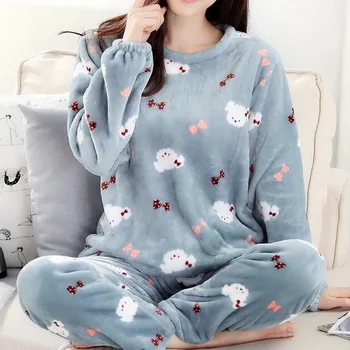 2020 womens pižama nustatyti, Žiemą Storas Šiltas Flanelė Pajama Nustatyti Animacinių filmų Pyjama Moterų Homewear Gyvūnų Sleepwear Moterų Pajama