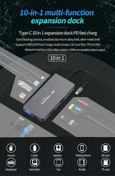 Blueendless 10 1 Docking Station USB C HUB 3 Port USB 3.0 HUB SD TF Card Reader C Tipo PD 