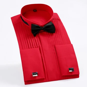 Prancūzija rankogalių segtukai Mens Smokingas Marškinėliai ilgomis Rankovėmis peteliškę Formalios Socialinės Suknelė Marškinėliai Vyrams Balta Juoda Raudona S~5XL Kokybės NAUJAS