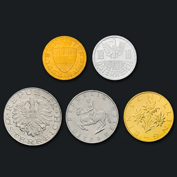 Tikri Originalios Monetos Uncirculated Austrijos monetų, pilnas komplektas 5 UNC