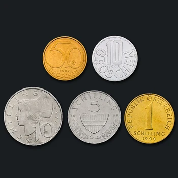 Tikri Originalios Monetos Uncirculated Austrijos monetų, pilnas komplektas 5 UNC