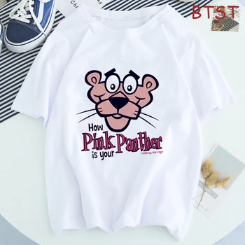 Marškinėliai Femme Kawaii Pink Panther Streetwear Atsitiktinis Vasaros Viršūnes Moterų 2019 Medvilnės Harajuku Estetinės Grafinis T Marškinėliai