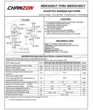 (5 Vnt.), MBR3060PT Schottky Barrier Lygintuvas Diodai 30A 60V TO-247 (IKI 247AD) 30 Amp 60 Voltų MBR3060 PT