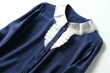 Europos ir Amerikos moterų drabužių 2020 m. rudenį naujų stiliaus ilgomis rankovėmis atlapų kieto spalvų Mados šilko marškinėliai