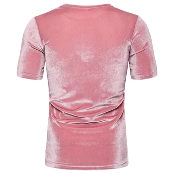 Rožinės spalvos Aksomo, Veliūras Marškinėlius Vyrų 2021 Mados Naujų trumpomis Rankovėmis Slim Fit Tee Marškinėliai Homme Hip-Hop Atsitiktinis Streetwear T-shirt Vyrai 4XL
