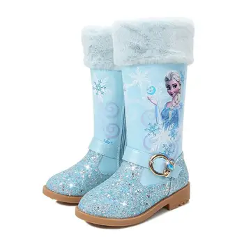 Disney Elsa Princesė Ilgi Batai Mergaitėms aukštakulnį Rudenį Ir Žiemą Šiltas Batai Vaikams, Blizgančiais Sniego Batai Užšaldyti Batai