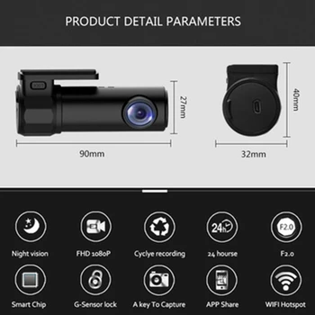 VODOOL Smart WiFi, Automobilių DVR Kamera 5MP Full HD 1080P Vairuotojo Vaizdo įrašymo Dashcam 170 Plataus Kampo Naktinio Matymo Belaidžio Brūkšnys Cam