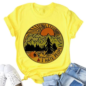 Plius Dydis Moterų Topai Marškinėliai Kūrybos White Mountain Peak Moterys T-shirt Grafikos Juokinga Spausdinti Harajuku Marškinėliai Vasaros Rožinės spalvos Viršūnes