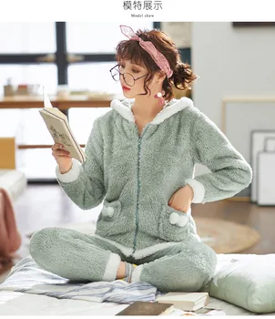 Fdfklak Didelio dydžio pižama moterims, rudenį, žiemą storas pižamos nustatyti koralų vilnos mielas namų drabužių studento sleepwear pijama