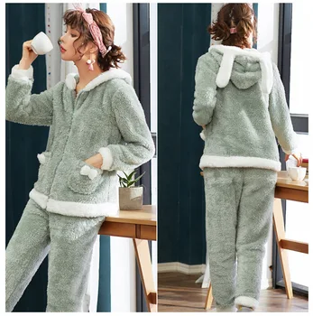 Fdfklak Didelio dydžio pižama moterims, rudenį, žiemą storas pižamos nustatyti koralų vilnos mielas namų drabužių studento sleepwear pijama
