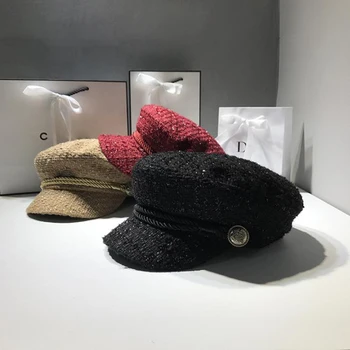 Mados Žiemą ir Rudenį Ponios Skrybėlės Moterims Skrybėlės Velvetas Kepurės Europoje ir Amerikoje Retro Flat Top Atsitiktinis Laukinių Aštuoniakampis Bžūp