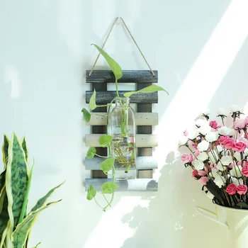 Hydroponic Augalų Stiklo Taros Pakabukas Retro Mediniai Sienos Kabo Gėlių Kompozicijų Gėlių Vaza Namų Balkono Vaza Pakabukas