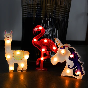 Vienaragis šalis dekoro 3D vienaragis Flamingo Alpaka LED šviesos Miegamojo Lovos namų Puošybai Vaikams gimtadienio baby shower