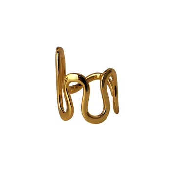 18k aukso Autentiški 1pc S925 Sterlingas Sidabro FINE Jewelry white/ gold Wave Linijos žiedas reguliuoti TLJ1304
