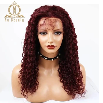 99J 13x6 Nėriniai Priekiniai perukas Žmogaus Plaukų Bordo Spalvos Žmogaus Plaukai Garbanoti Perukai Brazilijos Nėrinių Remy Perukas Juoda moterų Nabeauty 180