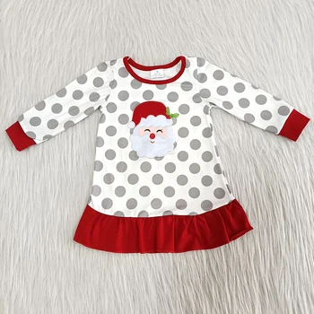 Mados siuvinėjimo mergina frock kūdikių merginos kalėdų dot suknelė santa modelis ir raudona pynimas vaikams suknelės