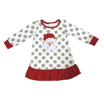 Mados siuvinėjimo mergina frock kūdikių merginos kalėdų dot suknelė santa modelis ir raudona pynimas vaikams suknelės