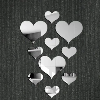 10vnt/Mados Akrilo 3D Veidrodinė Siena Lipdukas Meilė Širdies Dekoratyvinis Miegamojo Kambarį Fone Namų Dekoro Freskos aplikacijos