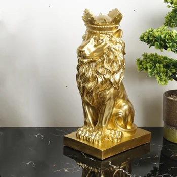 Crown Liūto Statula Home Office Baras Liūtas Tikėjimo Dervos Skulptūros Modelį Amatų Ornamentai, Gyvūnų Abstraktaus Meno Apdailos Dovana