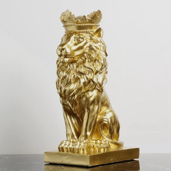 Crown Liūto Statula Home Office Baras Liūtas Tikėjimo Dervos Skulptūros Modelį Amatų Ornamentai, Gyvūnų Abstraktaus Meno Apdailos Dovana