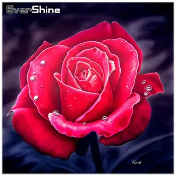 EverShine Diamond Tapybos Kvadratiniu Gėlės Diamond Mozaikos Cirkonio Kryželiu Diamond Siuvinėjimo Raudona Rožė, Namų Dekoro