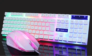 Naujas Žaidimų Klaviatūra LED lemputė USB laidinio 104 Klavišai, Juoda/Balta Klaviatūra ir Optinė Pelė Combo 