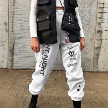 Rapwriter Mados Raišteliu Elastinga Aukštos Juosmens Kelnes Poilsiu Moterų 2020 M. Rudenį Streetwear Laisvas Kelnes Baltos Pantalon Femme
