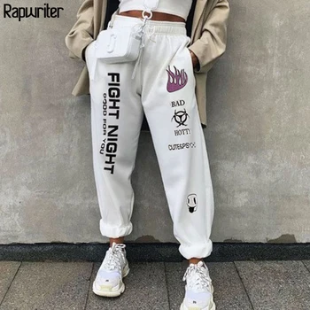 Rapwriter Mados Raišteliu Elastinga Aukštos Juosmens Kelnes Poilsiu Moterų 2020 M. Rudenį Streetwear Laisvas Kelnes Baltos Pantalon Femme
