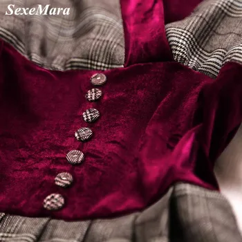 2018 Naujas SexeMara V Kaklo Žibintų Rankovėmis Pledas Modelis Derliaus Gotikos Suknelė Tunika Vestidos Plisuotos Suknelė