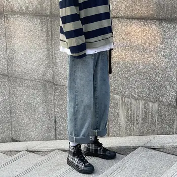 Tiesiai Prarasti Apkarpytos Džinsai Vyrų 2020 Korėjos Streetwear Mens Pasėlių Kelnės Mados Atsitiktinis Džinsai Trousere Mėlyna Baggy Hip-Hop ' As Jean