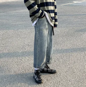 Tiesiai Prarasti Apkarpytos Džinsai Vyrų 2020 Korėjos Streetwear Mens Pasėlių Kelnės Mados Atsitiktinis Džinsai Trousere Mėlyna Baggy Hip-Hop ' As Jean