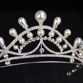 Naujas Silve Spalva Crystal Pearl kalnų krištolas Didelis Karalienė Princess Tiara Karūna Vestuvių Nuotaka Plaukų Aksesuarai, Plaukų Papuošalai HG-027