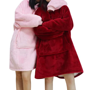 Negabaritinių Hoodie Moterų Antklodė Žiemos Vilnos Šiltas Hoodies Ilgi Susagstomi megztiniai Milžinišką TV Antklodė Moterų Hoody Moletom Feminino 2020 m.