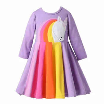 2020 m. Rudenį Vaikų Mergaičių Suknelė ilgomis Rankovėmis Apvalios Kaklo Vaivorykštė Vienaragis Spausdinti Mergina Suknelės Vaikas Drabužius Vestidos 1-7Y