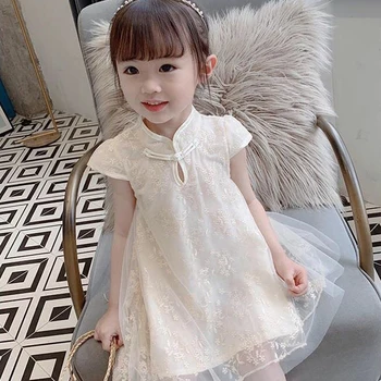 2021 M. Vasarą Vaikai Suknelė Mergina Kinų Stiliaus Kūdikių Merginos Princesė Suknelė Bamblys Vaikams Drabužių Disko Sagtis Cheongsam Suknelė
