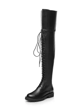 MORAZORA 2020 karšto pardavimui naujas prekės ženklas moterims, batai natūralios odos kieto juoda per kelius siekiantys batai, suapvalinti tne mažo kulno žiemos batai
