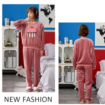 Flanelė Moterų Žiemos Pajama Set Home Tiktų Pliušinis Aksomo Storų Drabužių Moterų Patenka Homewear Moterų Vilnos Pižama Sleepwear