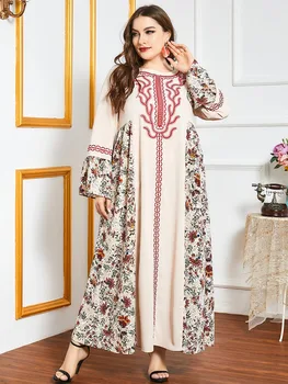 Elegantiška Siuvinėjimas Maxi Suknelė Spausdinti Musulmonų Abaja Bohemijos Afrikos Dashiki Vestidos Kimono Ilgas Mantijas Ramadanas Eid Arabų Islamo