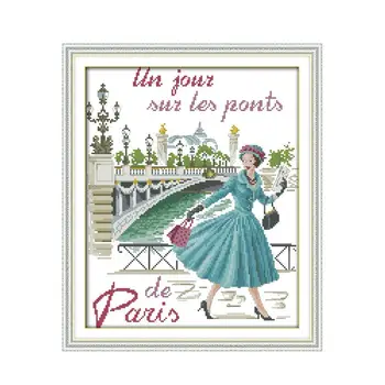 Mados lady Paryžiuje kryželiu rinkinys skaičius spausdinimo 18ct 14ct 11 medvilnės, šilko siuvinėjimo 