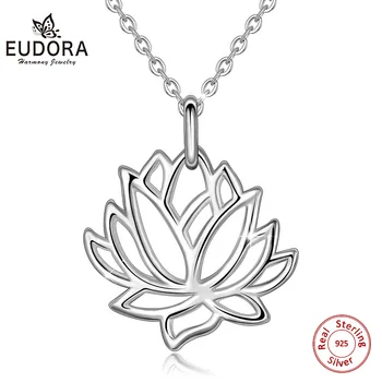 EUDORA Elegantiškas 925 Sterlingas Sidabro Lotus Flower Pendant Lotusbloem Karoliai Moterų kietas sidabro Minimalizmas Papuošalai D406