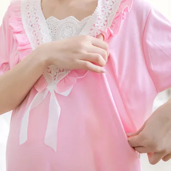 Atsitiktinis slaugos pižamą medvilnės motinystės krūtimi pižama naktiniai drabužiai nėrinių peteliškė juoda rausva nightdress nėščia sleepwear