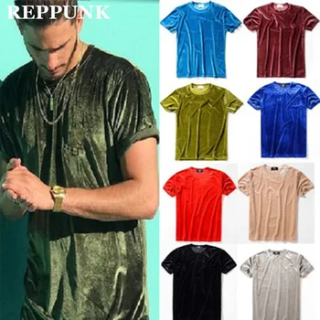 REPPUNK 2020 Vyrų Streetwear Negabaritinių Veliūras marškinėlius vientisos Spalvos Mados vasaros trumpomis rankovėmis T Shirts Hip-Hop Grobis Aksomo Tees