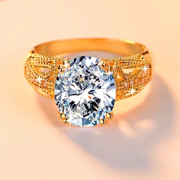 Mielas Moterų Big Kristalų Cirkonis Akmuo Žiedas Prabangos 18KT Geltonos Aukso Užpildytas Papuošalai Senovinių Vestuvinių Žiedų Moterims
