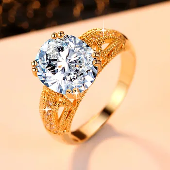 Mielas Moterų Big Kristalų Cirkonis Akmuo Žiedas Prabangos 18KT Geltonos Aukso Užpildytas Papuošalai Senovinių Vestuvinių Žiedų Moterims