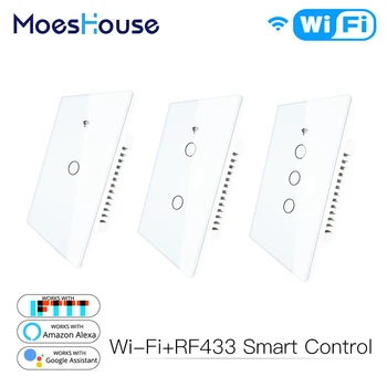 WiFi Smart Wall Šviesos Jungiklis Stiklo plokštės RF433& 