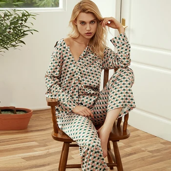 Moteriški Prabangus Minkštas Marškinėliai, Kelnės Pižama Rinkiniai Sleepwear Šilko Satino Pijamas Ilgomis Rankovėmis Pižamos Kelnės Moterims Pyjama Femme Pyama