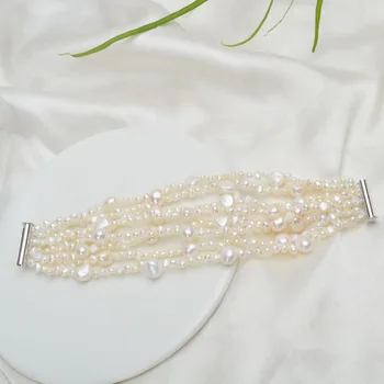 ASHIQI Daugiasluoksnės Natūralių Gėlavandenių Perlų Apyrankė moterų Spalvingas 8 Kryptis Apyrankės 4-10mm Perlų Papuošalai