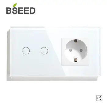 BSEED Touch Šviesos Jungiklis Su ES elektros Lizdą Balta Juoda Aukso Sienos Jungiklis Jutiklis 1/2/3Gang 2Way Krištolo Stiklo Panelė Apšvietimas
