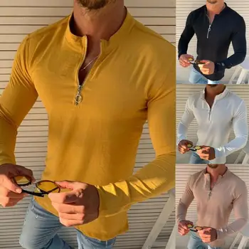 Plus size 5XL T-Shirt Vyrams Marškinėliai Rudenį vientisos Spalvos Marškinėlius V-kaklo, ilgomis Rankovėmis Viršuje Vyrų Brand Slim Fit Tee Marškinėliai